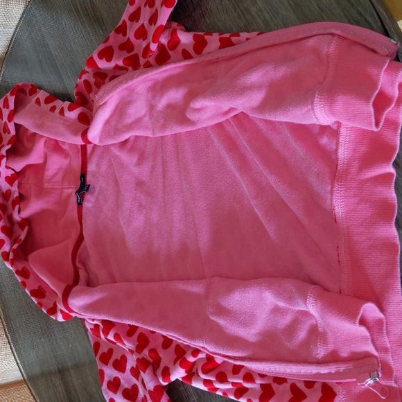 GapKids Vintage Y2K Heart Zip Up Hoodie Velour Girls XXL 14-16 Pink Red Full Zip - Picture 9 of 11